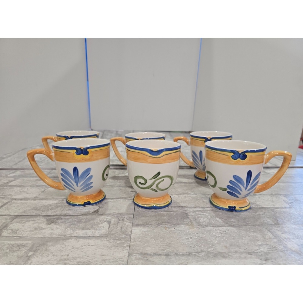 Target Home Set of 6 Stoneware Mugs Blue Yellow Green French
